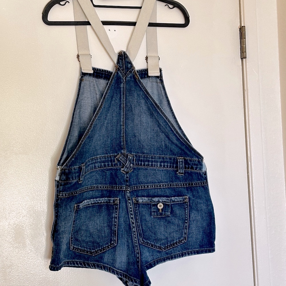 Free People Denim Shortalls Overalls with Cream Canvas Straps Size 28 - Picture 3 of 12